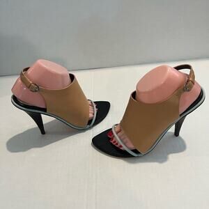 Rebecca Minkoff Leather Tan and Blue High Heel Slingback Sandal Shoe Size 10M